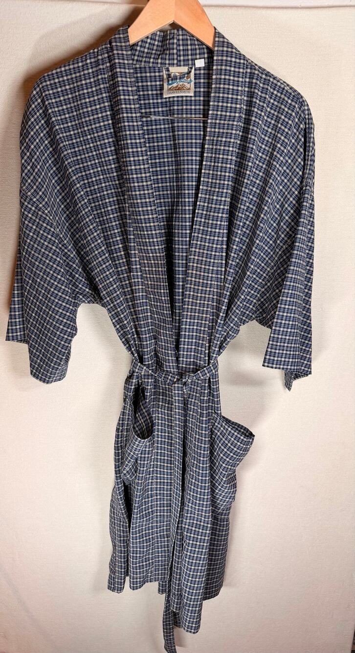 Vintage TravelSmith L XL Plaid Robe Made USA Belted Travel Quick Dry Unisex